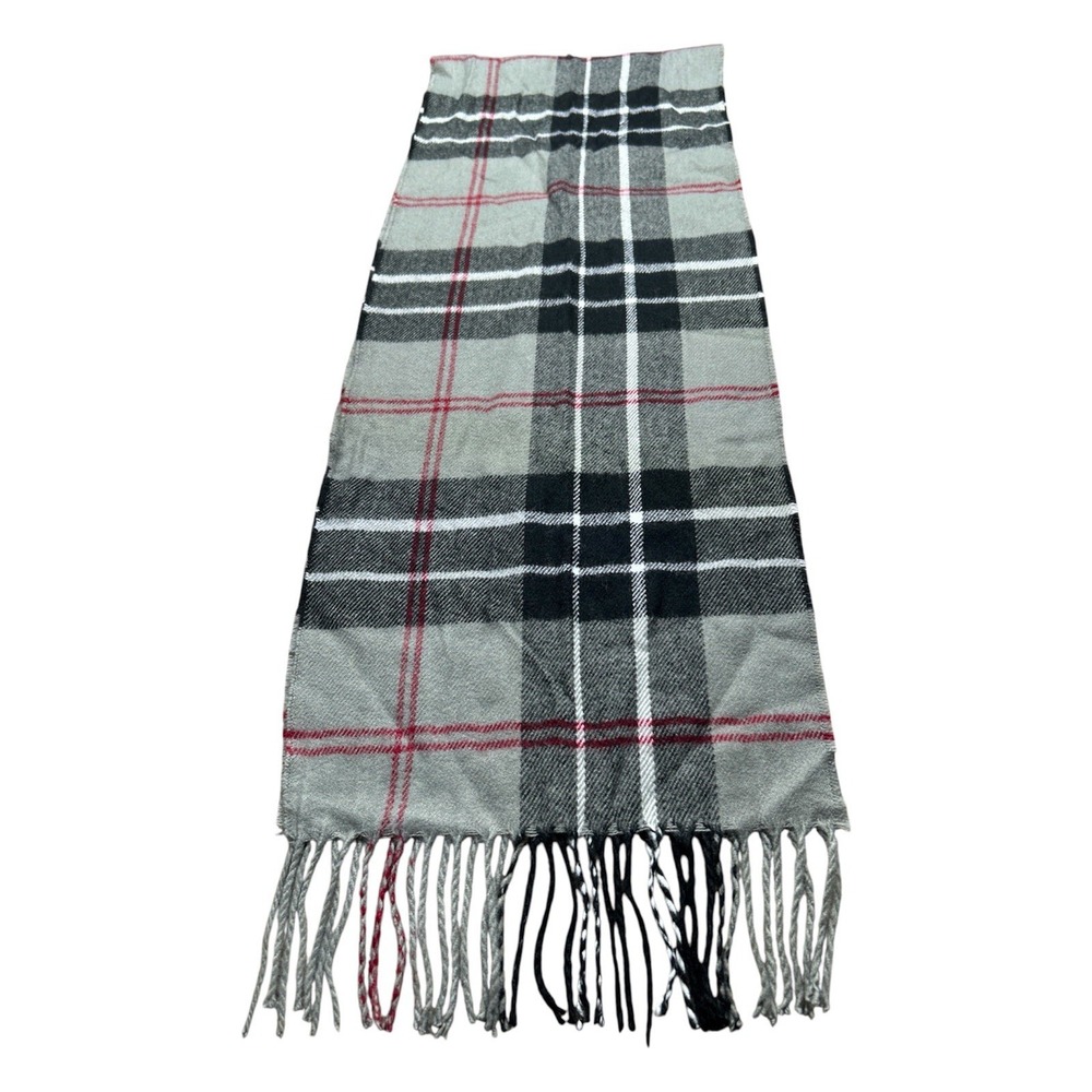 Dockers Mens Classic Scarf 68" Grey Black White Red Plaid Check Acrylic